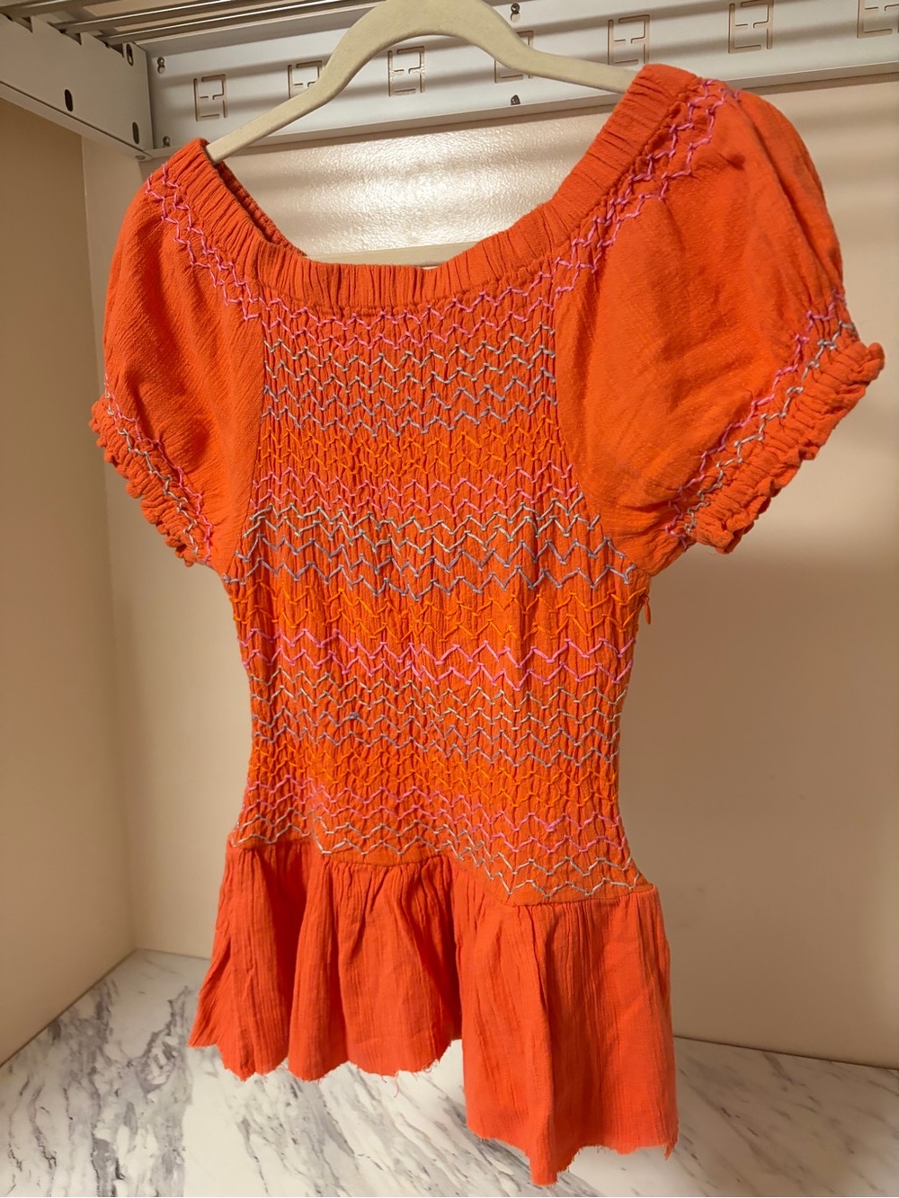 Free People Bright Orange Smocked Peplum Tunic